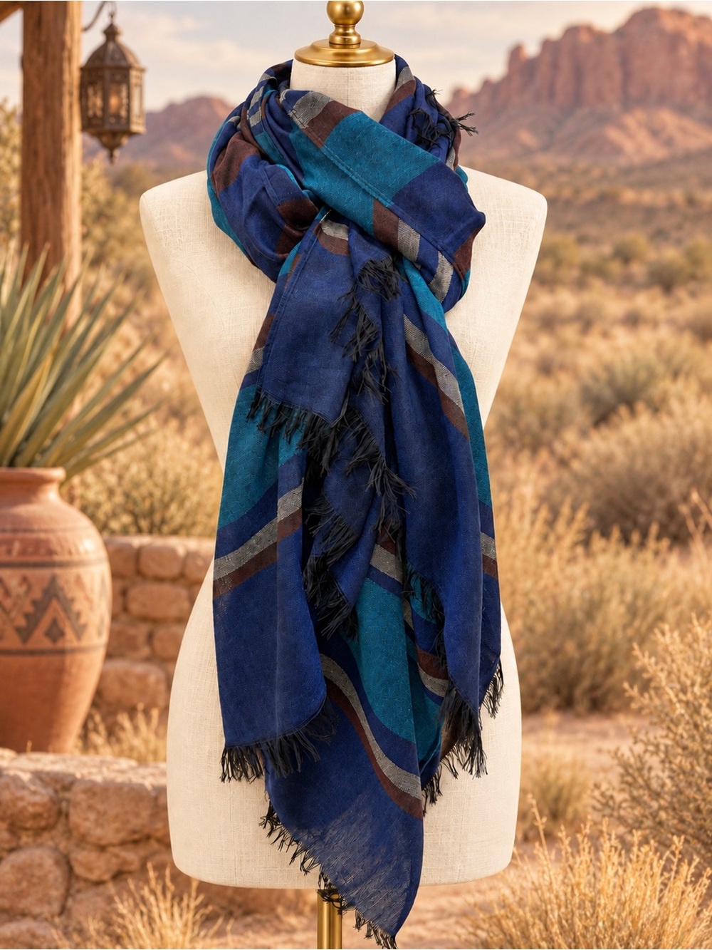 🆕🔥Blue & Teal Lightweight Fall Transition Scarf Fringe Scarf